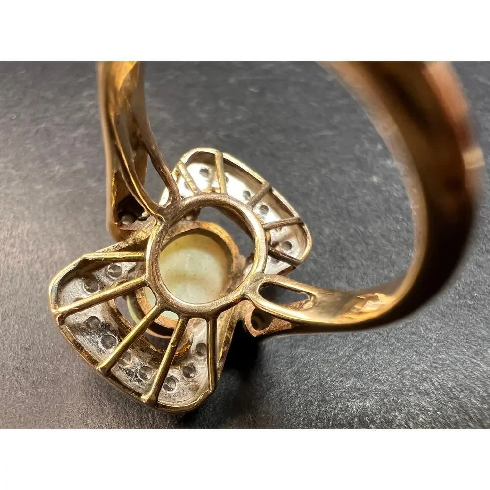 Vintage 14K Opal & Diamond Ring | Size 6.5 | Papered | 1.80ct | 60s–70s